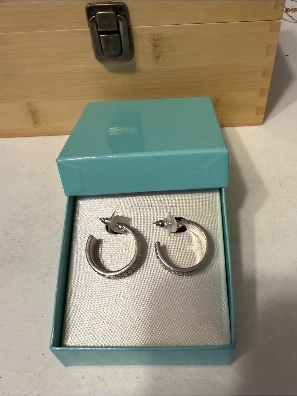 Silver-Tone Half Hoop Earrings with Clear Accents - Women Jewelry